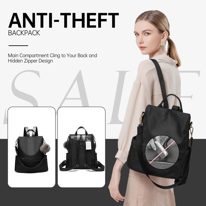 CHERUTY Women Backpack Purse Nylon Anti-theft Fashion Casual Lightweight Travel Shoulder Bag (1-1 Black, Medium) - Image 2